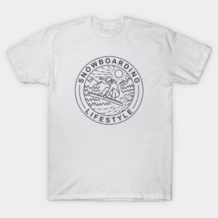 Snowboarding Lifestyle Line Art Badge T-Shirt